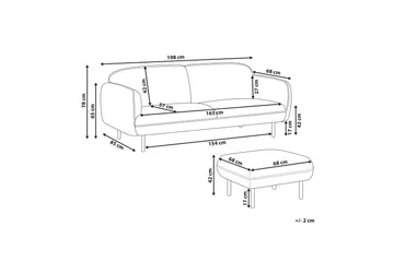 Balint 3-seter Dyp Buet Sofa 198 cm i Stoff med Kantbånd - Beinhvit - Møbler - Sofaer - 3 seter sofa