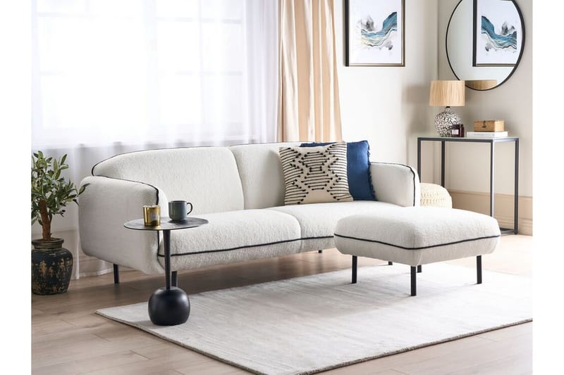 Balint 3-seter Dyp Buet Sofa i Bouclé med Paspoal - Hvit|Svart - Møbler - Sofaer - 3 seter sofa