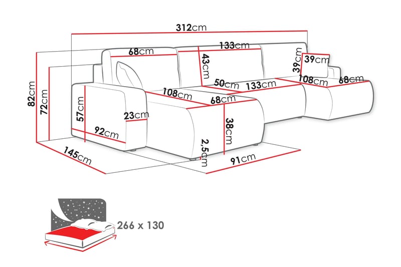 Barile Sofa Dobbeldivan 4-seter - Grå - Møbler - Sofaer - U-sofa