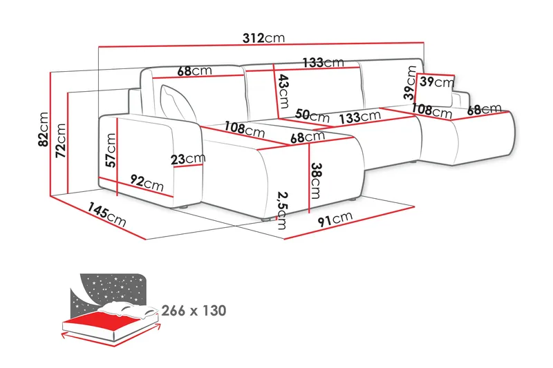 Barile Sofa Dobbeldivan 4-seter - Grå - Møbler - Sofaer - U-sofa