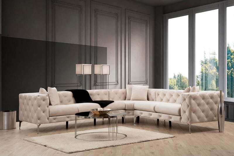 Beachport Stor Hjørnesofa 6-seters L-formet - Beige / Fløyel - Møbler - Sofaer - Fløyelssofaer