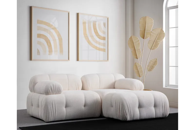 Belgin Sofa med Sjeselong 2-seter, Hvit