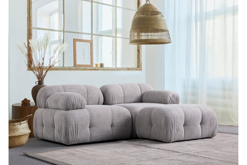 Belgin Sofa med Sjeselong 2-seter, Lys grå