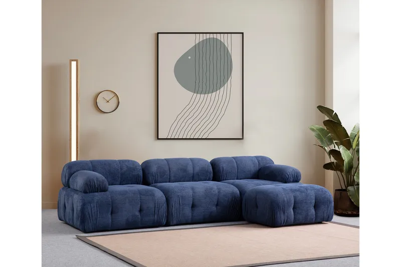 Belgin Sofa med Sjeselong 3-seter, Blå