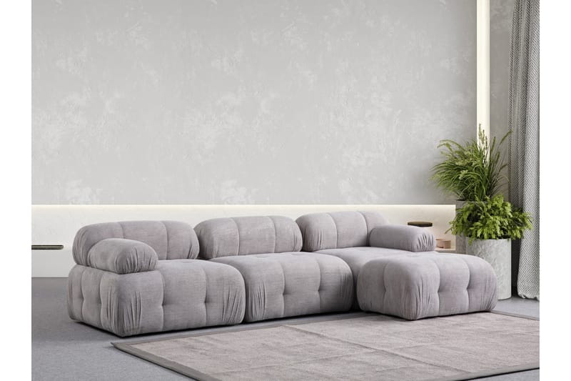 Belgin Sofa med Sjeselong 3-seter, Lys grå