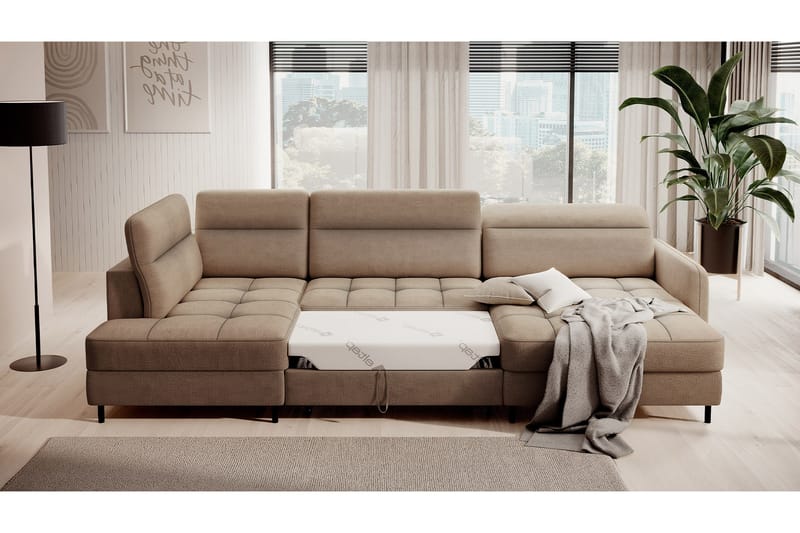 Berrto Sofa med Divan og Sjeselong 5-seters - Beige - Møbler - Sofaer - U-sofa