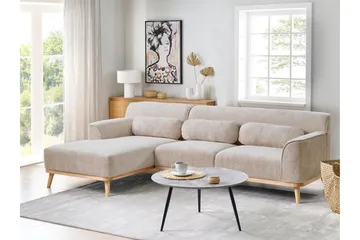 Bree Hjørnesofa 3-seter - Beige/Lyst tre - Møbler - Sofaer - Sovesofaer - Hjørnesovesofa