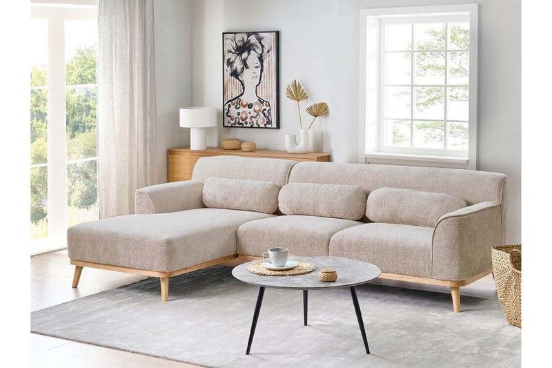 Bree Hjørnesofa 3-seter - Beige/Lyst tre - Møbler - Sofaer - Sovesofaer - Hjørnesovesofa