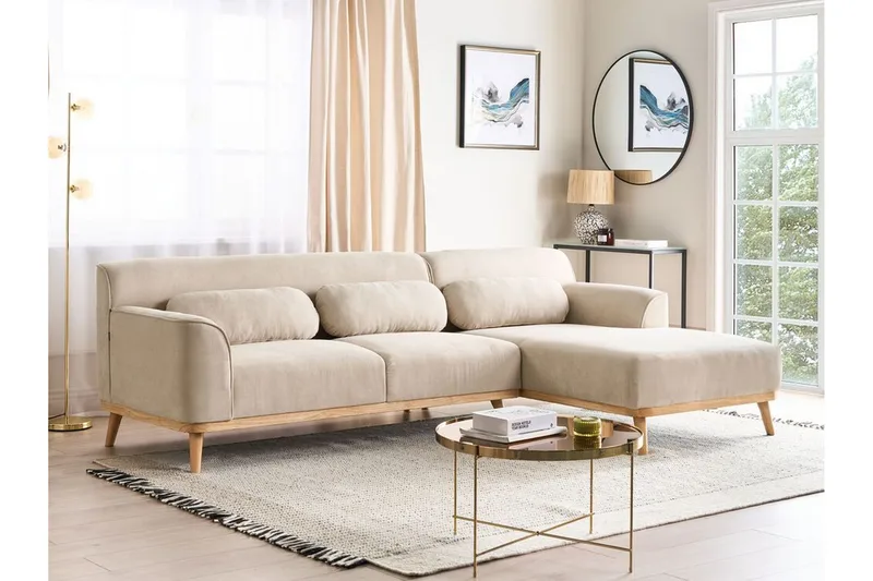 Bree Hjørnesofa 3-seter - Beige/Lyst tre - Møbler - Sofaer - Sovesofaer - Hjørnesovesofa