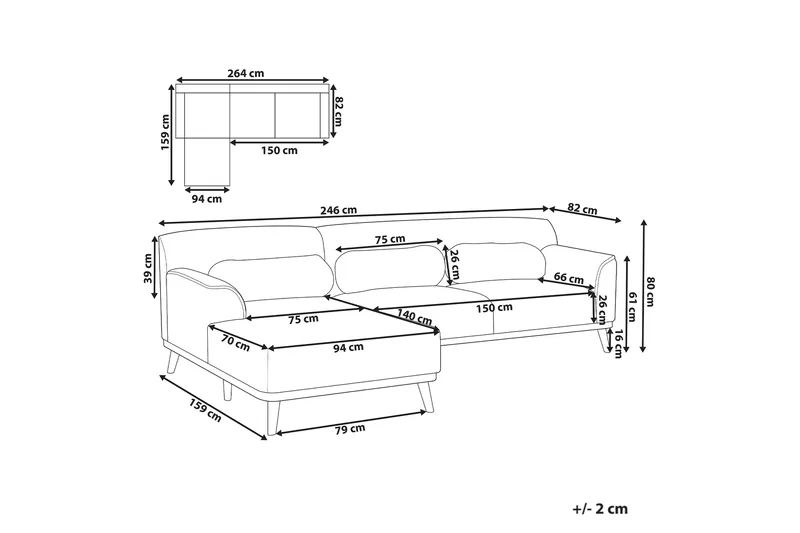 Bree Hjørnesofa 3-seter - Grå/Lyst tre - Møbler - Sofaer - Hjørnesofaer