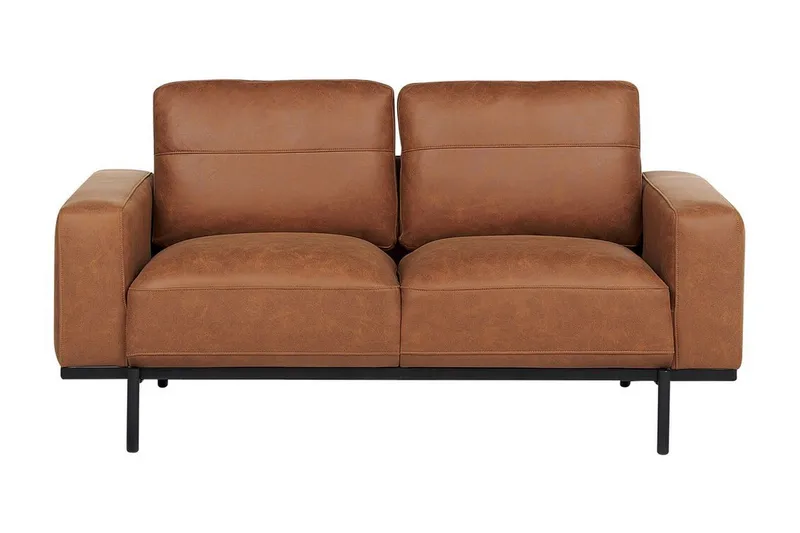 Bruna 2-seters Sofa i Kunstlær med Metallben, Konjakk