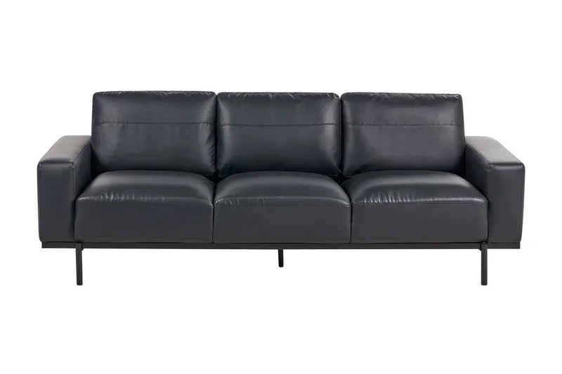 Bruna 3-seters Sofa i Kunstlær med Metallben, Svart
