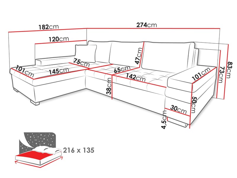 Bunty 3-seters Sofa med Divan Venstre - Møbler - Sofaer - Hjørnesofaer