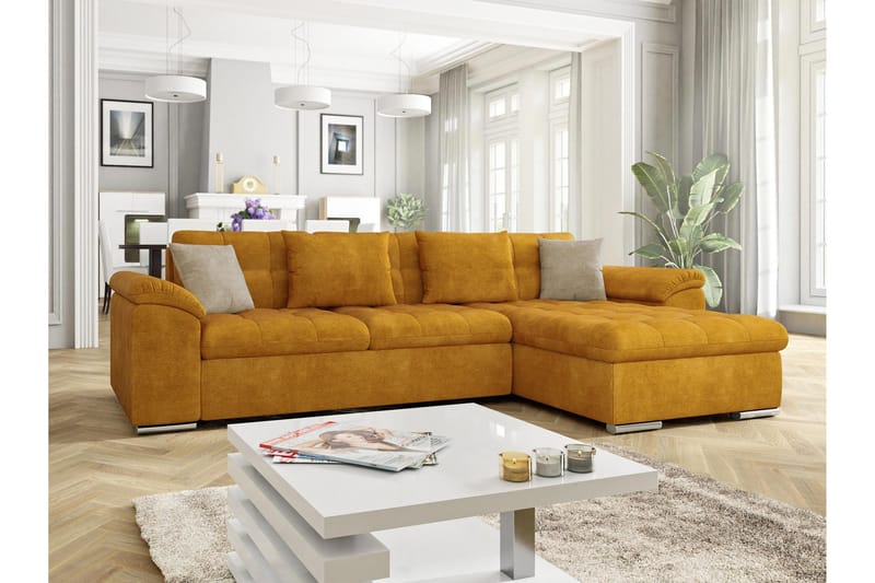 Camior Sofa med Divan 3-seter - Gul/Beige - Møbler - Sofaer - Fløyelssofaer