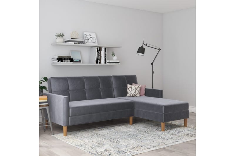 Chaiselong Lilly Antrasitt, Fløyel - Antrasitt, Fløyel - Møbler - Sofaer - Sofaer med sjeselong - 3 seters sofa med divan