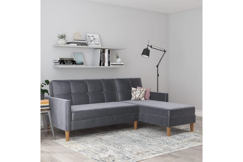 Chaiselong Lilly Antrasitt, Fløyel - Antrasitt, Fløyel - Møbler - Sofaer - Sofaer med sjeselong