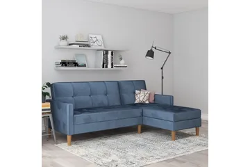 Chaiselong Lilly Blå, Fløyel - Blå, Fløyel - Møbler - Sofaer - Sofaer med sjeselong - 3 seters sofa med divan