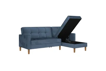 Chaiselong Lilly Blå, Fløyel - Blå, Fløyel - Møbler - Sofaer - Sofaer med sjeselong - 3 seters sofa med divan