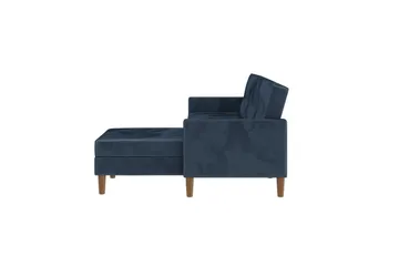 Chaiselong Lilly Blå, Fløyel - Blå, Fløyel - Møbler - Sofaer - Sofaer med sjeselong - 3 seters sofa med divan