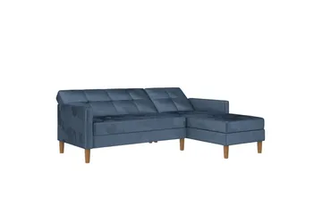 Chaiselong Lilly Blå, Fløyel - Blå, Fløyel - Møbler - Sofaer - Sofaer med sjeselong - 3 seters sofa med divan