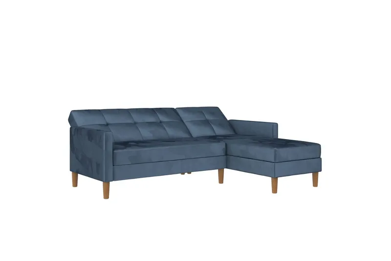 Chaiselong Lilly Blå, Fl øyel - Blå, Fløyel - Møbler - Sofaer - Sofaer med sjeselong - 3 seters sofa med divan