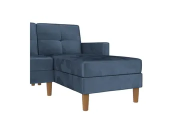 Chaiselong Lilly Blå, Fløyel - Blå, Fløyel - Møbler - Sofaer - Sofaer med sjeselong - 3 seters sofa med divan