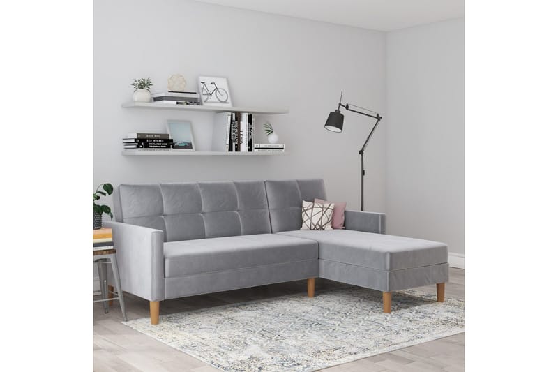 Chaiselong Lilly Lys grå, Fløyel - Lys grå, Fløyel - Møbler - Sofaer - Sofaer med sjeselong - 3 seters sofa med divan