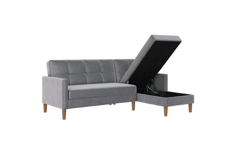 Chaiselong Lilly Lys grå, Fløyel - Lys grå, Fløyel - Møbler - Sofaer - Sofaer med sjeselong - 3 seters sofa med divan