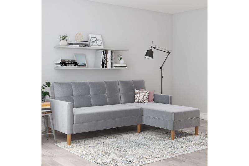 Chaiselong Lilly Lys grå, Fløyel - Lys grå, Fløyel - Møbler - Sofaer - Sofaer med sjeselong