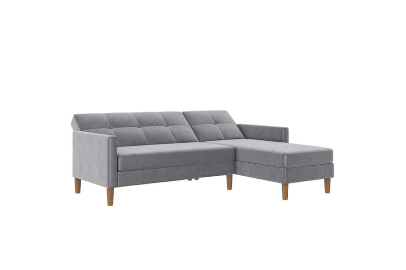 Chaiselong Lilly Lys grå, Fløyel - Lys grå, Fløyel - Møbler - Sofaer - Sofaer med sjeselong - 3 seters sofa med divan