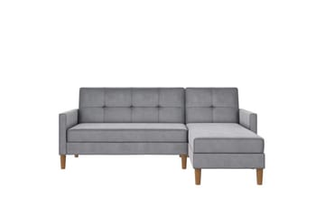 Chaiselong Lilly Lys grå, Fløyel - Lys grå, Fløyel - Møbler - Sofaer - Sofaer med sjeselong - 3 seters sofa med divan