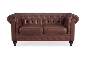 Chesterfield Lyx 2-seter Dyp sofa kunstskinn - Mørk brun PU - Møbler - Sofaer - Skinnsofaer