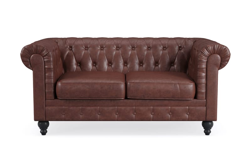 Chesterfield Lyx 2-seter Dyp sofa kunstskinn, Mørk brun PU
