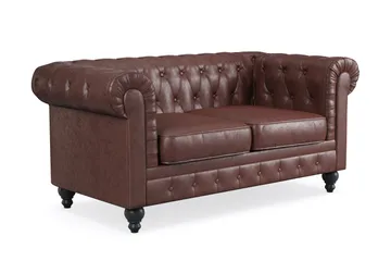 Chesterfield Lyx 2-seter Dyp sofa kunstskinn - Mørk brun PU - Møbler - Sofaer - Skinnsofaer