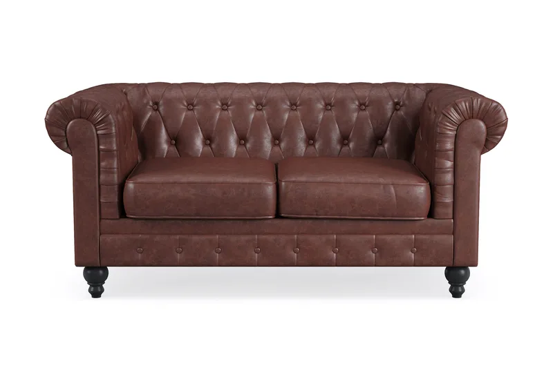 Chesterfield Lyx 2-seter Dyp sofa kunstskinn, Mørkebrun