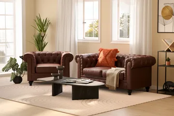Chesterfield Lyx 2-seter Dyp sofa kunstskinn - Mørkebrun - Møbler - Sofaer - Skinnsofaer