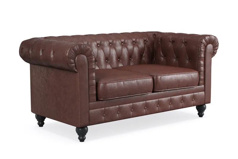 Chesterfield Lyx 2-seter Dyp sofa kunstskinn - Mørkebrun - Møbler - Sofaer - Skinnsofaer
