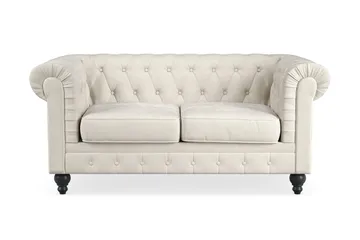 Chesterfield Lyx 2-seter Fløyelssofa – Liten dyp sofa - Beige Fløyel - Møbler - Sofaer - Fløyelssofaer