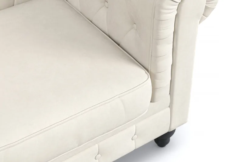 Chesterfield Lyx 2-seter Fløyelssofa – Liten dyp sofa - Beige Fløyel - Møbler - Sofaer - Fløyelssofaer