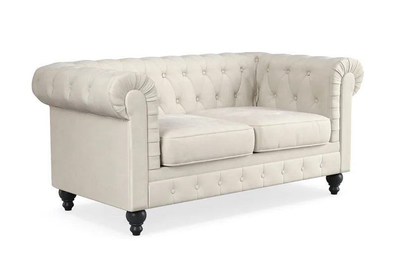 Chesterfield Lyx 2-seter Fløyelssofa – Liten dyp sofa - Beige - Møbler - Sofaer - Fløyelssofaer