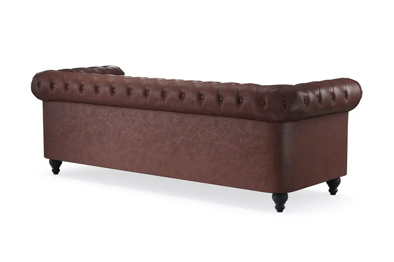 Chesterfield Lyx 3-seter Dyp sofa kunstskinn - Mørk brun PU - Møbler - Sofaer - Skinnsofaer