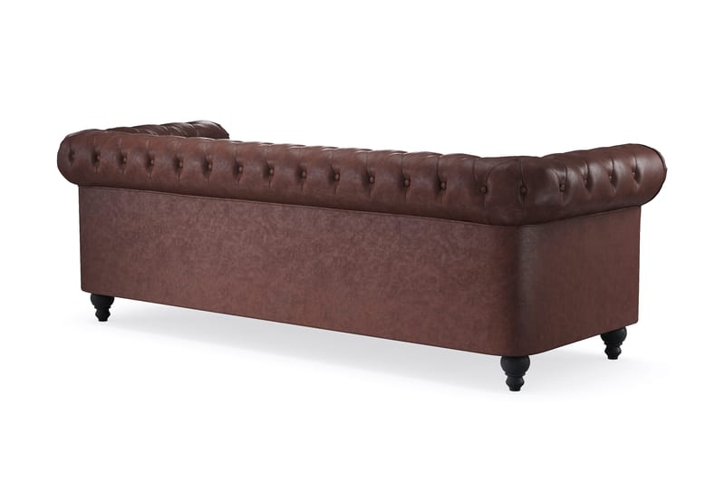 Chesterfield Lyx 3-seter Dyp sofa kunstskinn - Mørk brun PU - Møbler - Sofaer - Skinnsofaer