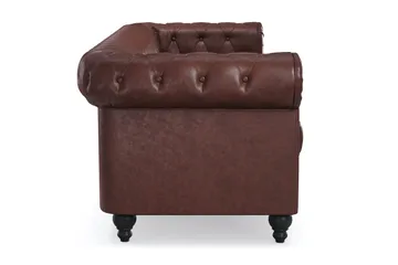 Chesterfield Lyx 3-seter Dyp sofa kunstskinn - Mørk brun PU - Møbler - Sofaer - Skinnsofaer