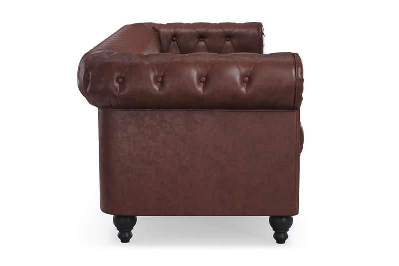Chesterfield Lyx 3-seter Dyp sofa kunstskinn - Mørk brun PU - Møbler - Sofaer - Skinnsofaer