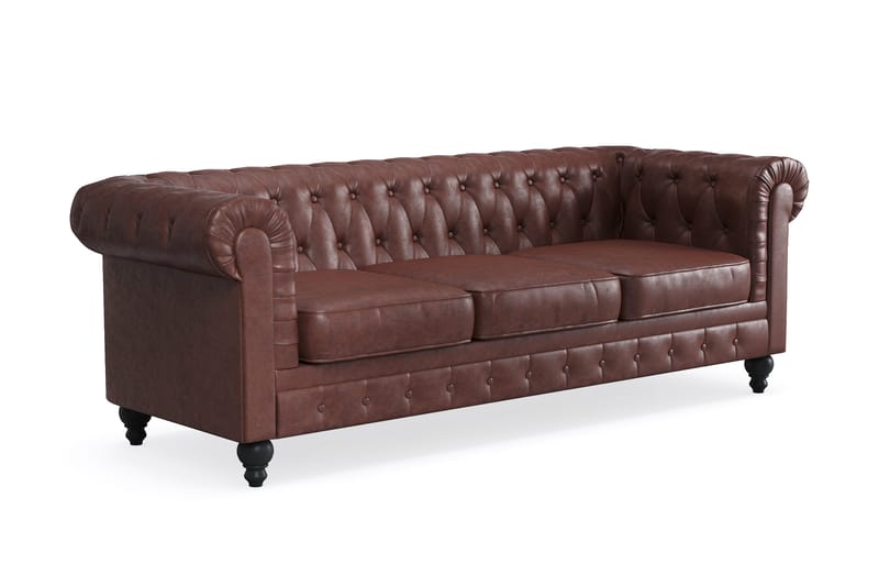 Chesterfield Lyx 3-seter Dyp sofa kunstskinn - Mørk brun PU - Møbler - Sofaer - Skinnsofaer