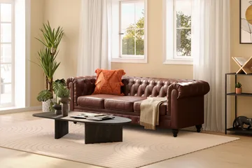 Chesterfield Lyx 3-seter Dyp sofa kunstskinn - Mørk brun PU - Møbler - Sofaer - Skinnsofaer