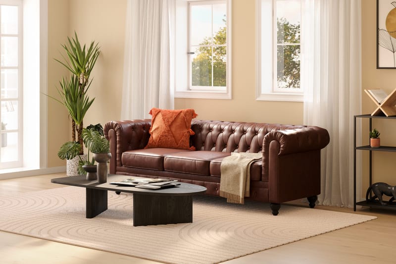 Chesterfield Lyx 3-seter Dyp sofa kunstskinn - Mørk brun PU - Møbler - Sofaer - Skinnsofaer