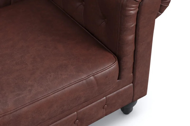 Chesterfield Lyx 3-seter Dyp sofa kunstskinn - Mørk brun PU - Møbler - Sofaer - Skinnsofaer