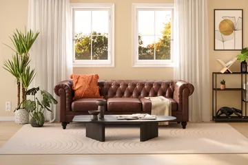 Chesterfield Lyx 3-seter Dyp sofa kunstskinn - Mørkebrun - Møbler - Sofaer - Skinnsofaer