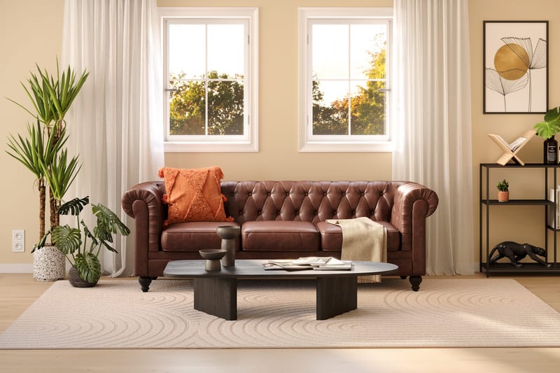 Chesterfield Lyx 3-seter Dyp sofa kunstskinn - Mørkebrun - Møbler - Sofaer - Skinnsofaer